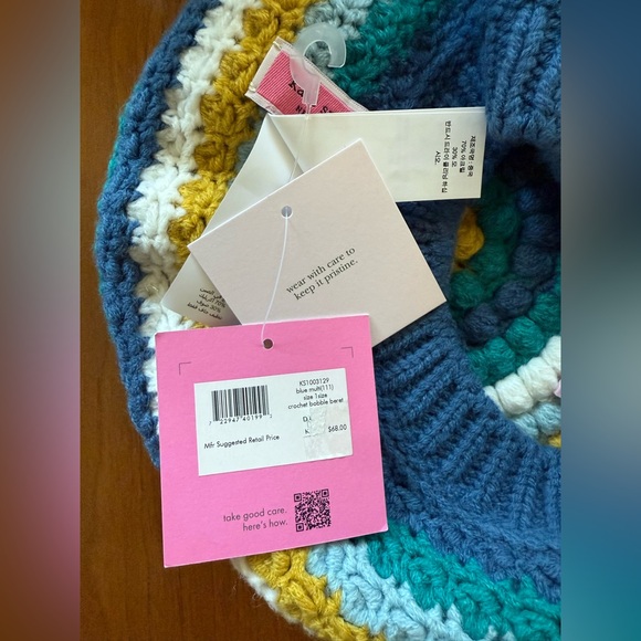NWT Kate Spade Crochet Bobble Beret, Multicolor - Picture 6 of 6